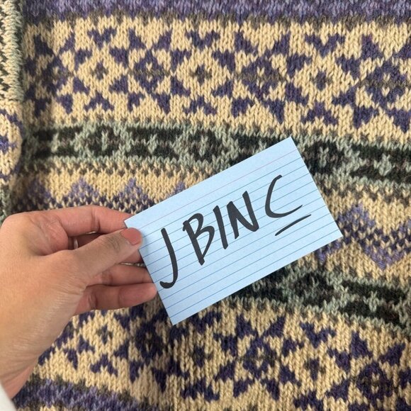 Vintage Cream and Green Patterned Sweater - Picture 14 of 15